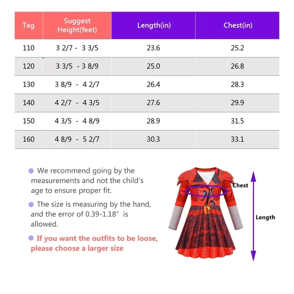Girls Descendants Red Costume Dress Gloves Evie Heart Necklace Size 9-10